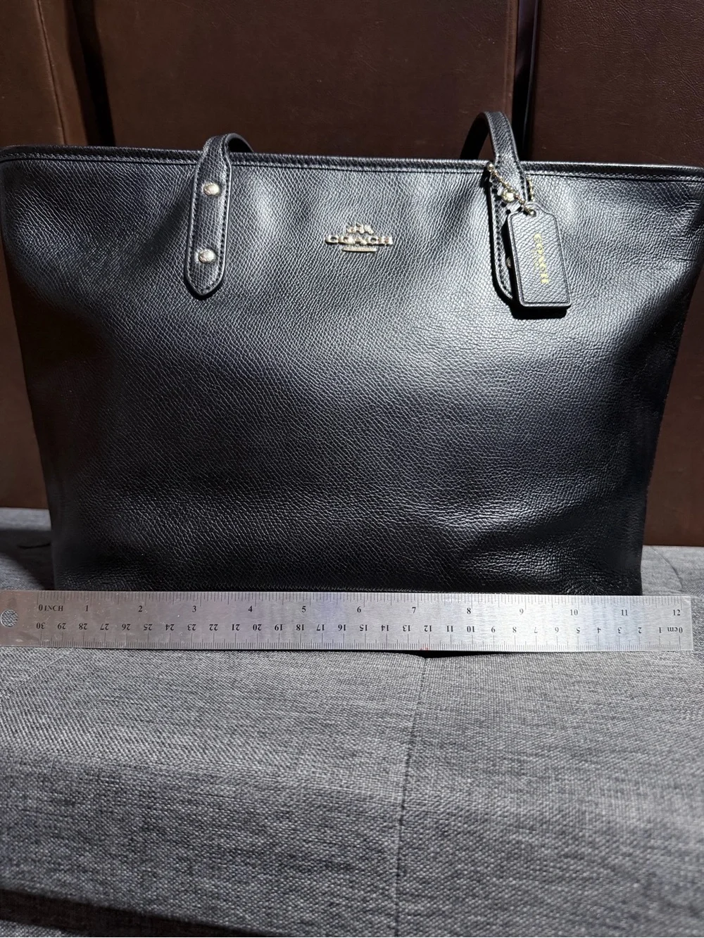 Coach Black Leather Shoulder Tote with Gold Hardware